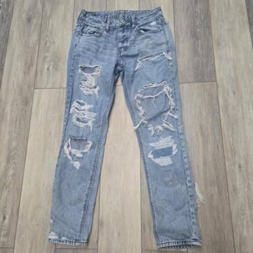 American Eagle super ripped distressed Tom Girl jeans sz 2 high waist 100% cotto